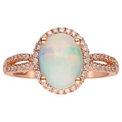 Bague en or rose 10 carats, opale éthiopienne de 1,14 carat et diamants