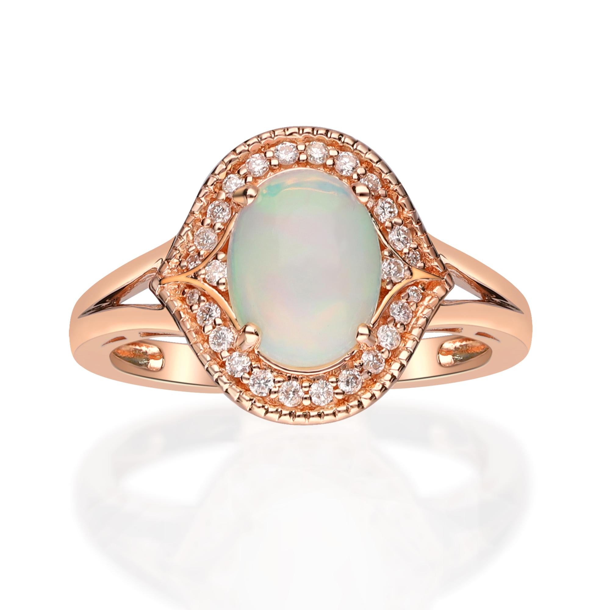 1.14 Carat Ethiopian Opal and Diamond 14 Karat Rose Gold Ring In New Condition For Sale In New York, NY