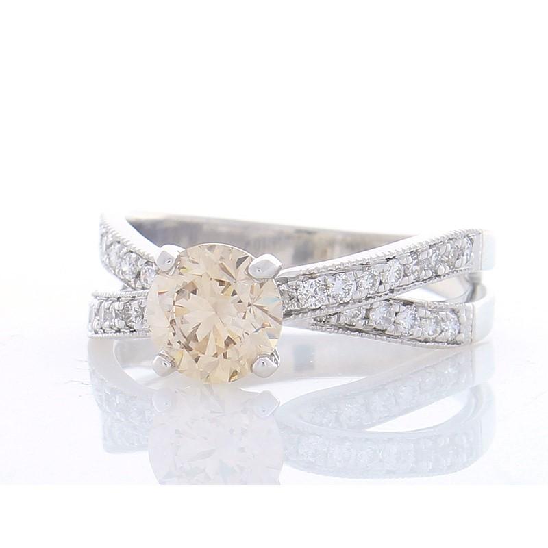 Contemporary 1.14 Carat Fancy Light Champagne Diamond Cocktail Ring in 18 Karat White Gold
