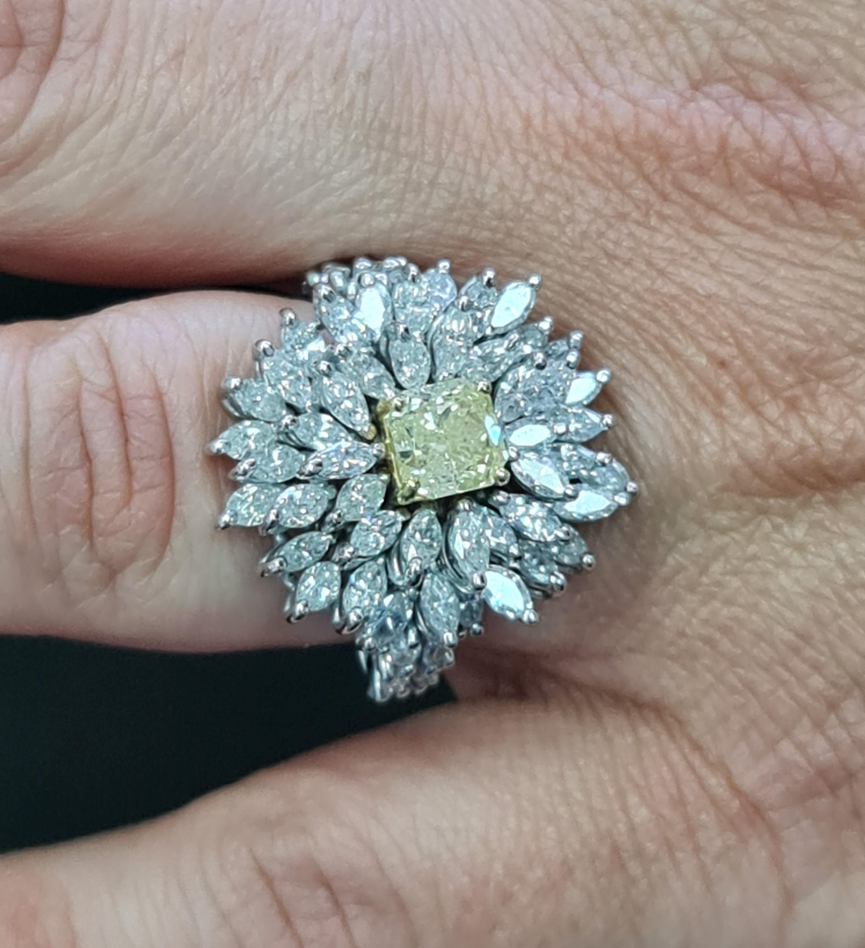 1.14 Carat Fancy Yellow Diamond, GIA, 3.43 Carat Natural Marquise Diamond Ring For Sale 1