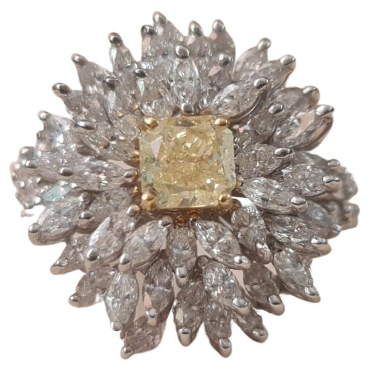 1.14 Carat Fancy Yellow Diamond, GIA, 3.43 Carat Natural Marquise Diamond Ring For Sale