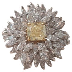 1.14 Carat Fancy Yellow Diamond, GIA, 3.43 Carat Natural Marquise Diamond Ring