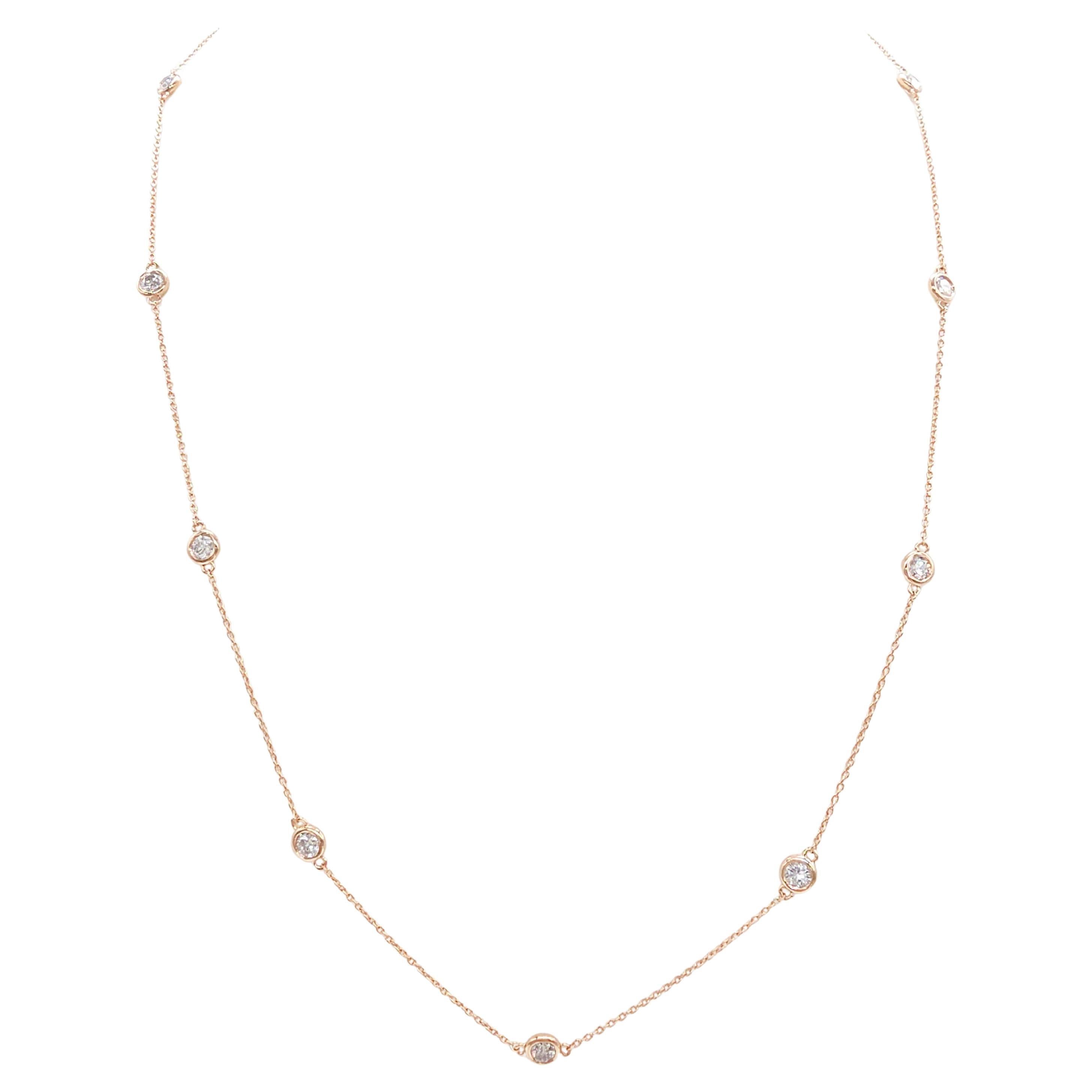 1.14 Carat Natural Diamond By The Yard 10 Station Necklace 14K Rose Gold 18"