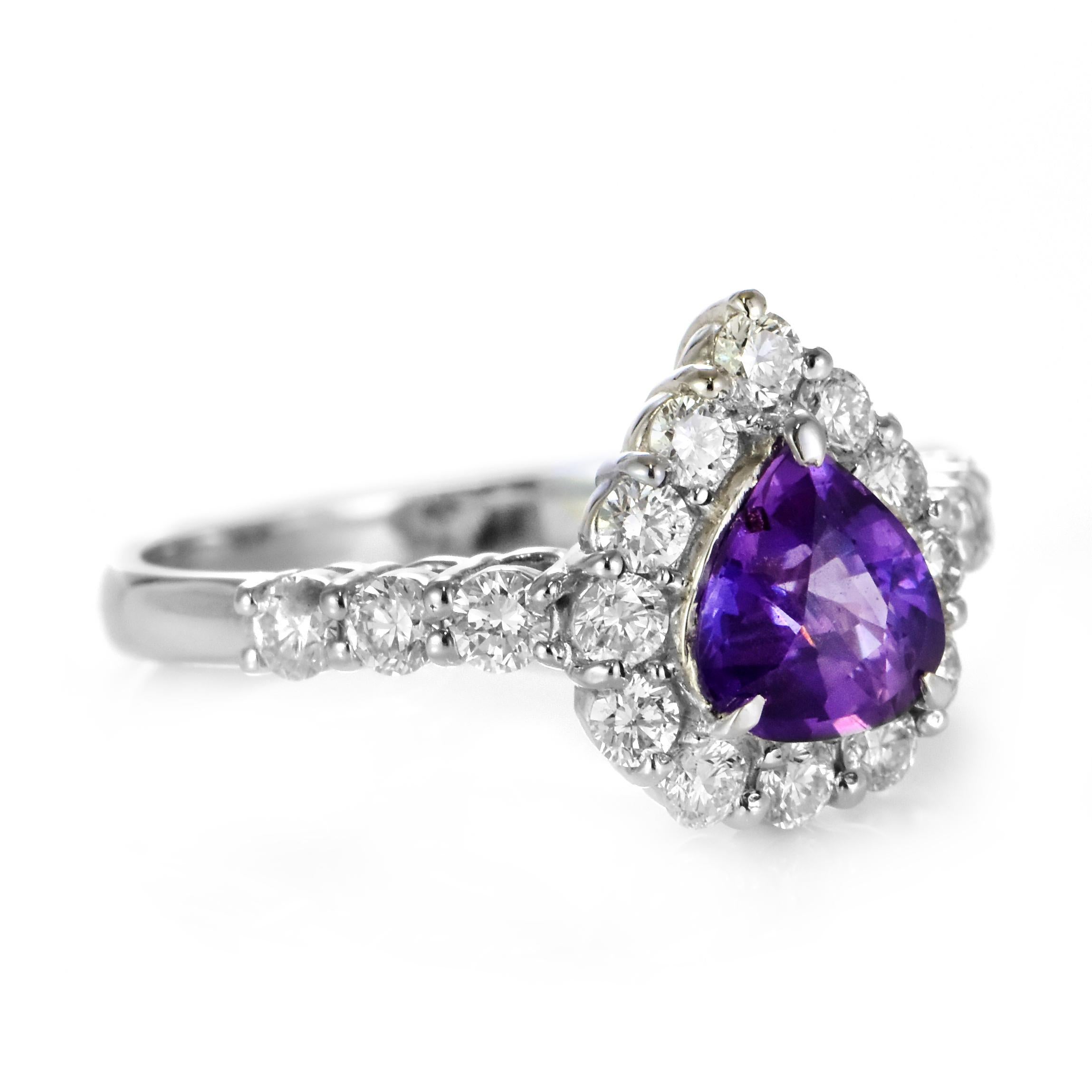 1,14 Karat natürlicher lila Saphir und Diamantring aus Platin ohne Hitze im Angebot 4