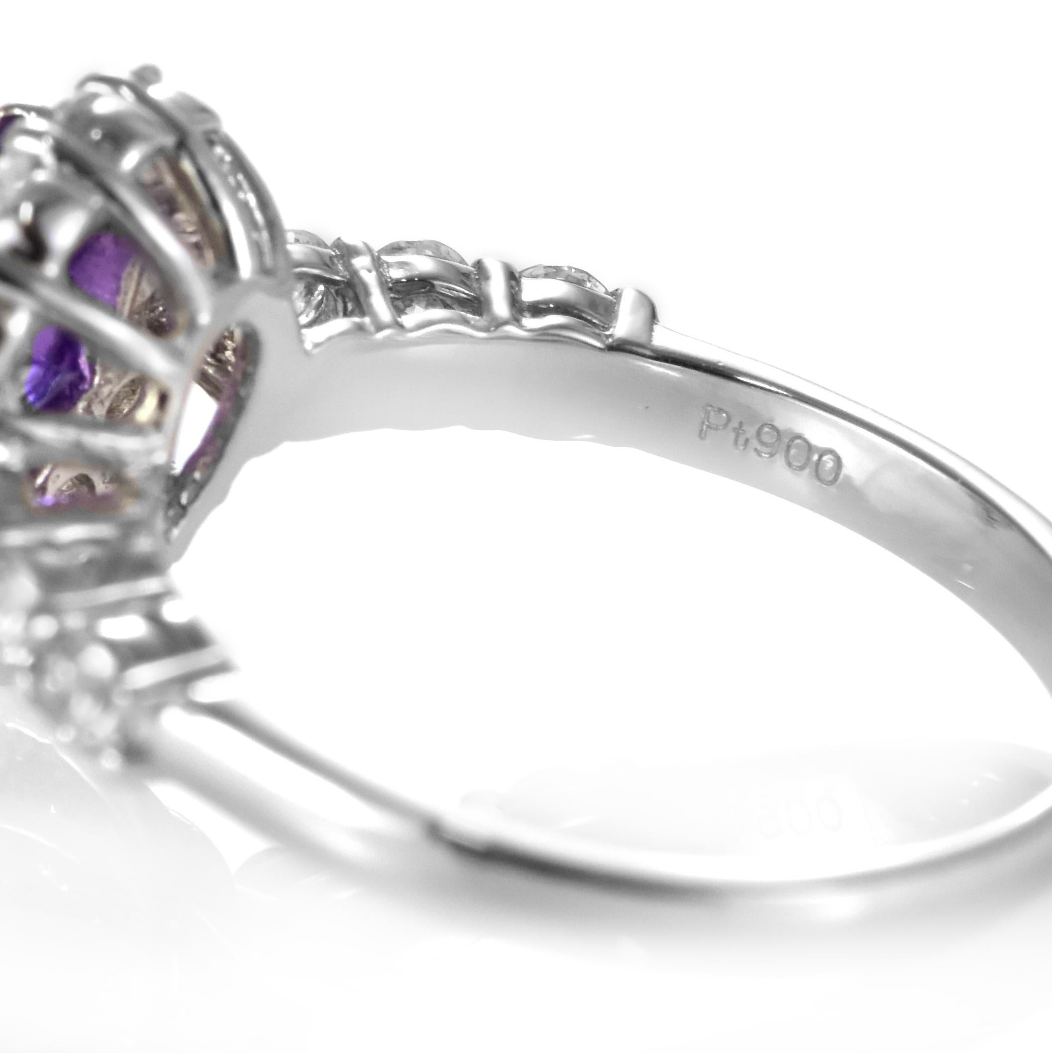 1,14 Karat natürlicher lila Saphir und Diamantring aus Platin ohne Hitze im Angebot 5