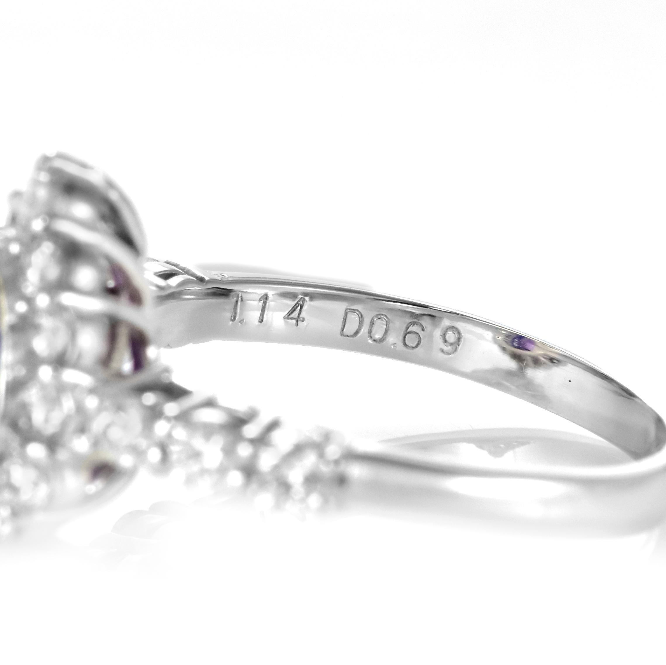 1,14 Karat natürlicher lila Saphir und Diamantring aus Platin ohne Hitze (Tropfenschliff) im Angebot