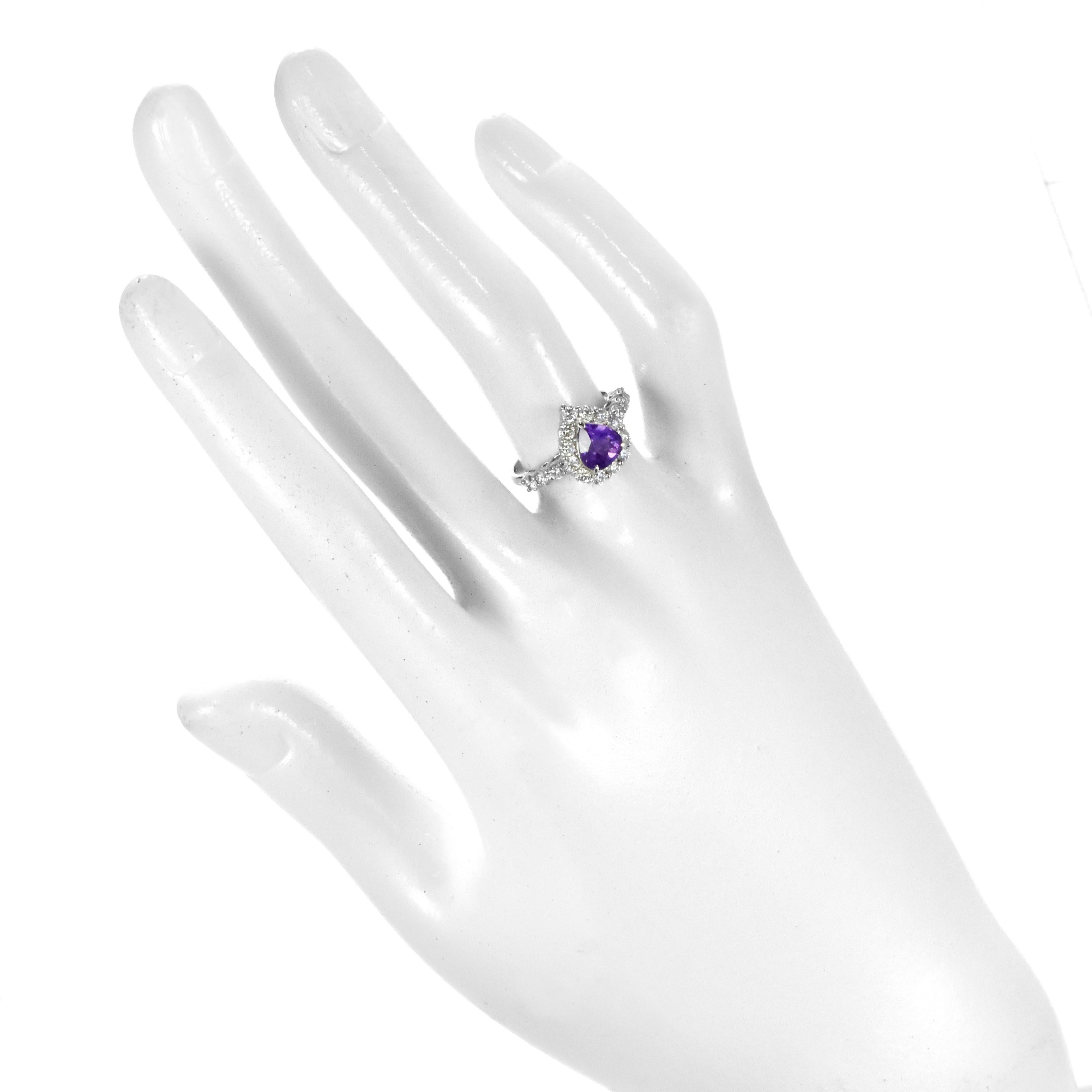 1,14 Karat natürlicher lila Saphir und Diamantring aus Platin ohne Hitze im Angebot 1