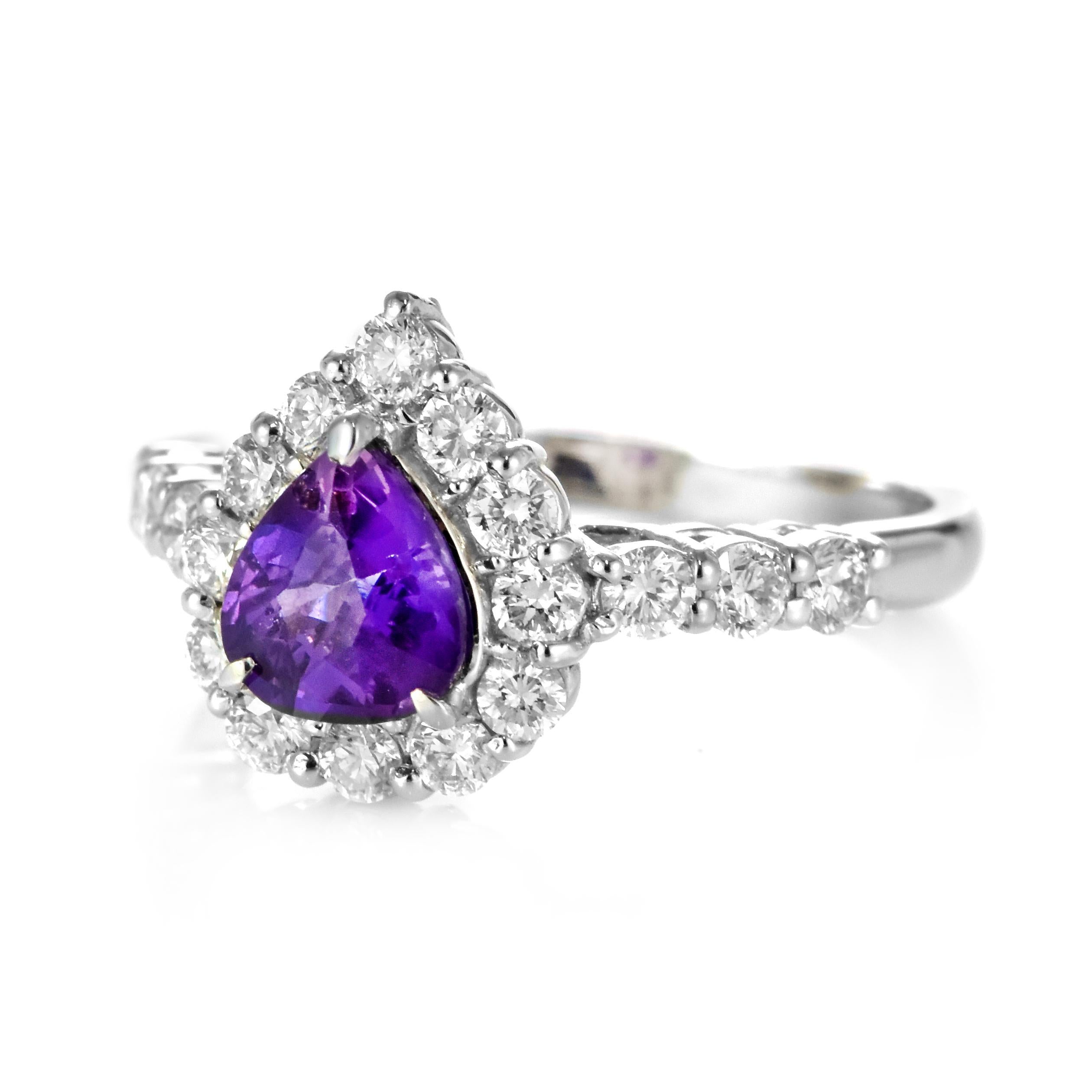 1,14 Karat natürlicher lila Saphir und Diamantring aus Platin ohne Hitze im Angebot 2