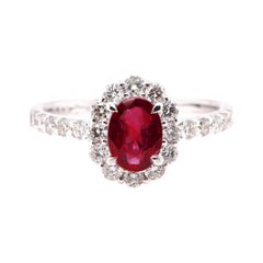 1.14 Carat Natural Ruby and Diamond Halo Ring Set Platinum