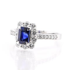1.14 Carat Natural Royal Blue Sapphire and Diamond Ring Set in Platinum