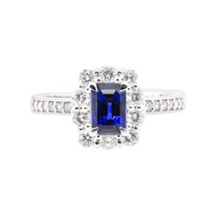 1,14 Karat, natürlicher Saphir und Diamant, Ring im Lady Diana Stil, gefasst in Platin