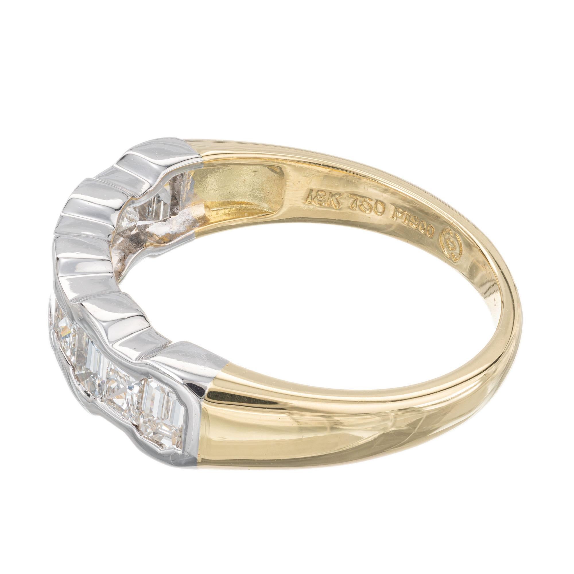 Women's 1.14 Carat Nine Diamond Yellow Gold Platinum Wedding Band Ring For Sale
