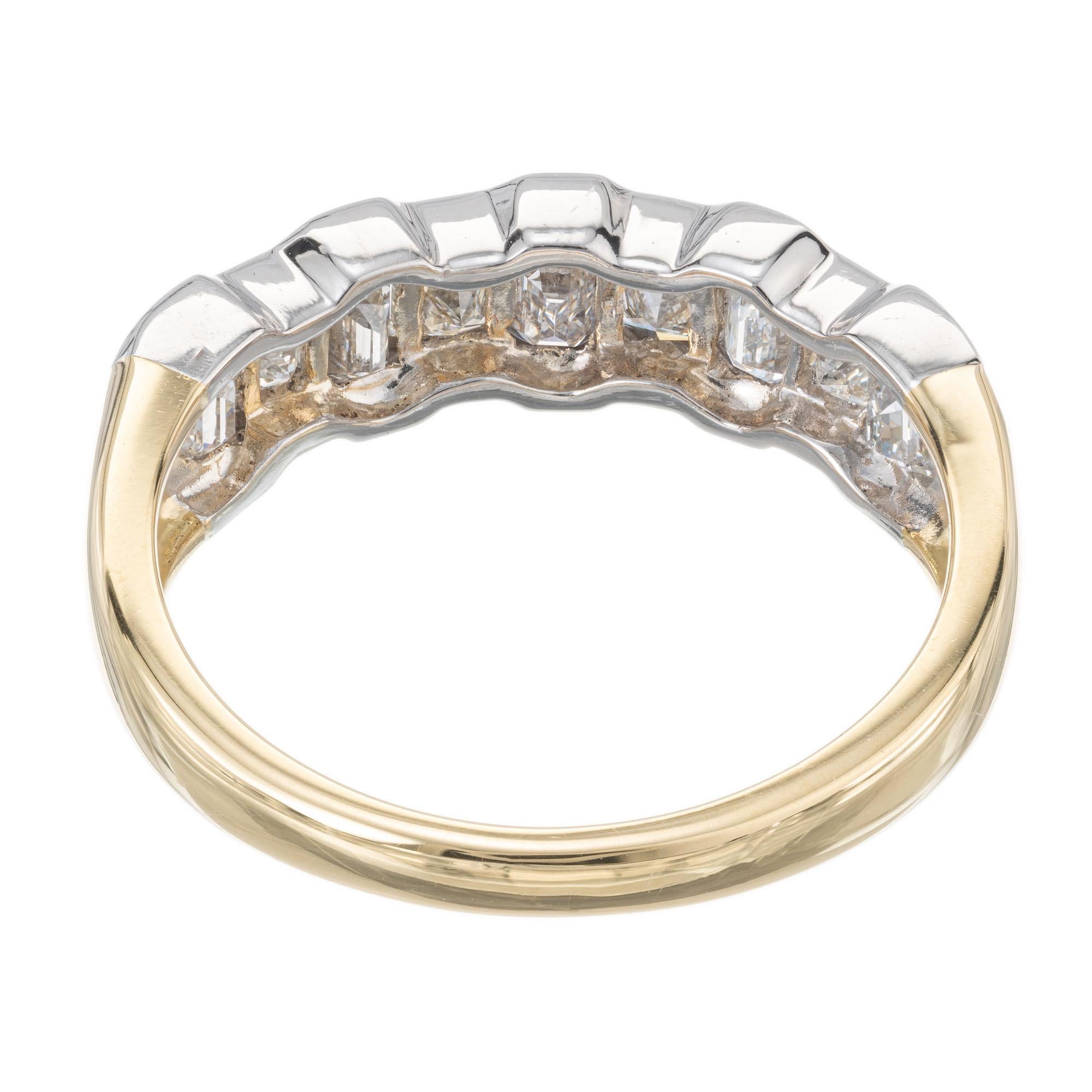 1.14 Carat Nine Diamond Yellow Gold Platinum Wedding Band Ring For Sale 1