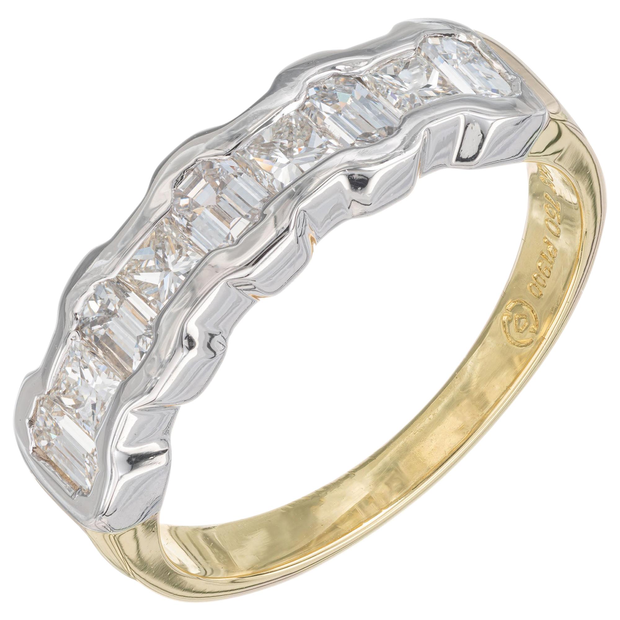 1.14 Carat Nine Diamond Yellow Gold Platinum Wedding Band Ring