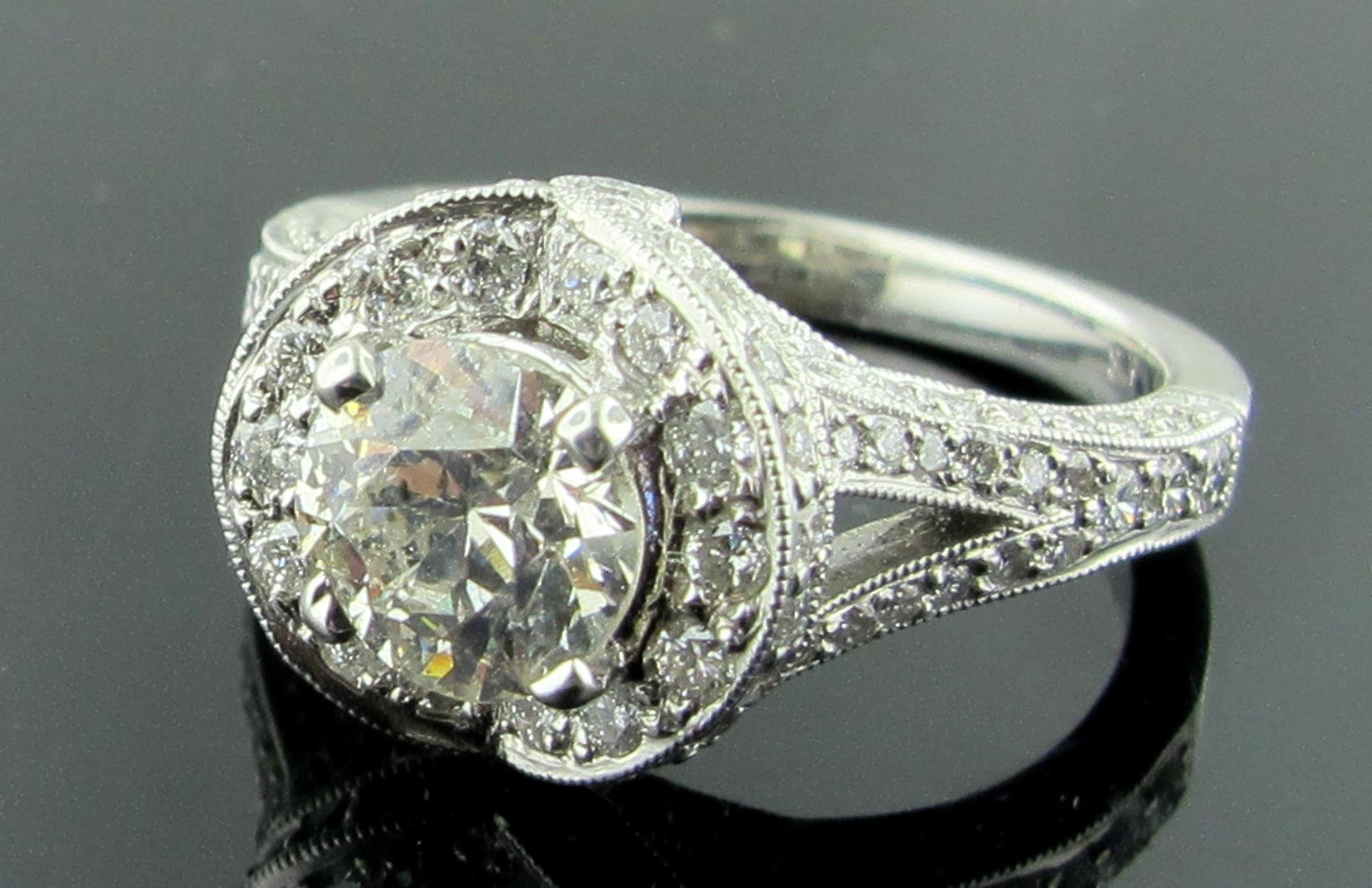 1.14 Carat Old European Cut Center Diamond with Total Diamond Weight of 2.03 Cts For Sale 2