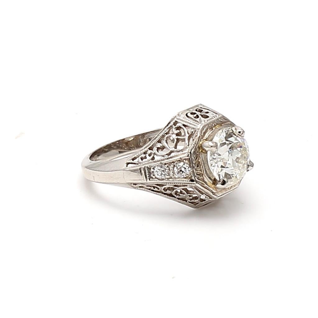 Art déco 1.14 Carat Old European Cut I SI2 Diamond Platinum Art Deco Ring en vente
