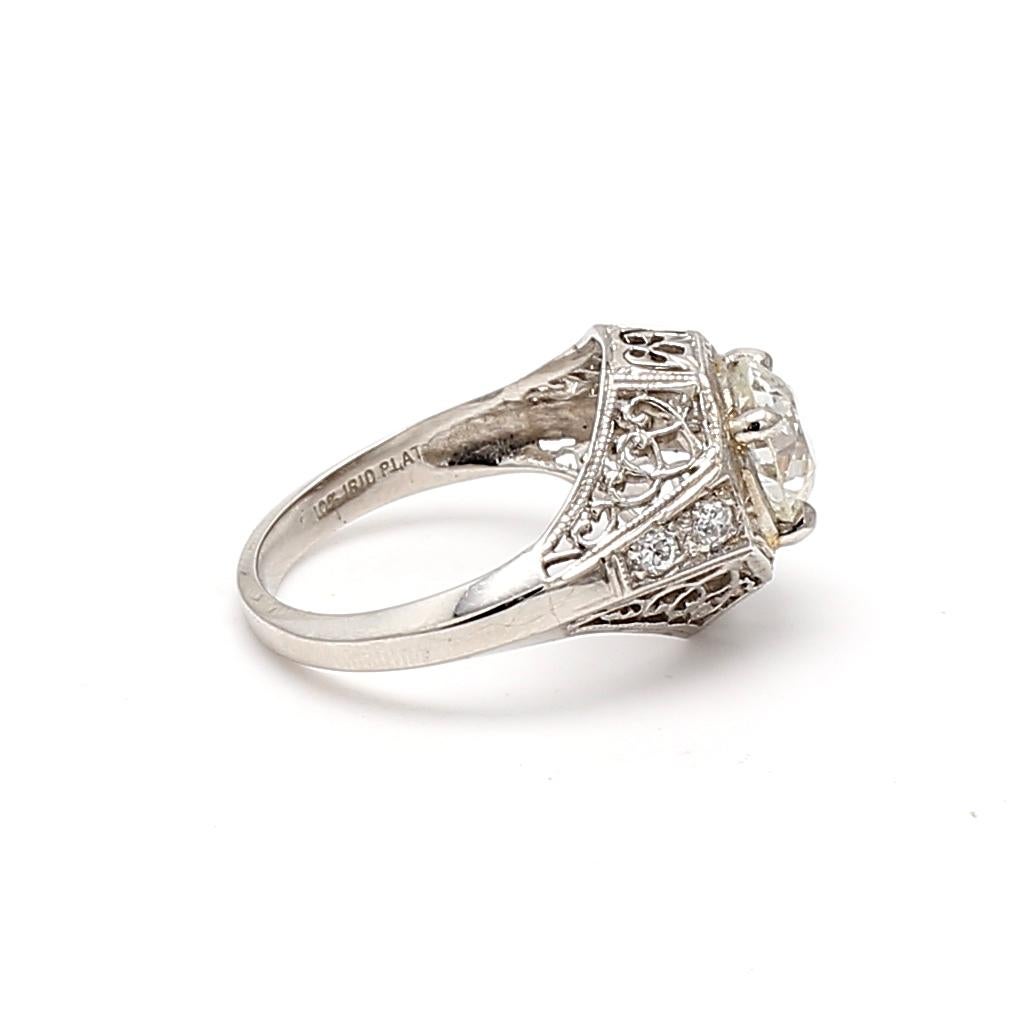 Taille vieille Europe 1.14 Carat Old European Cut I SI2 Diamond Platinum Art Deco Ring en vente