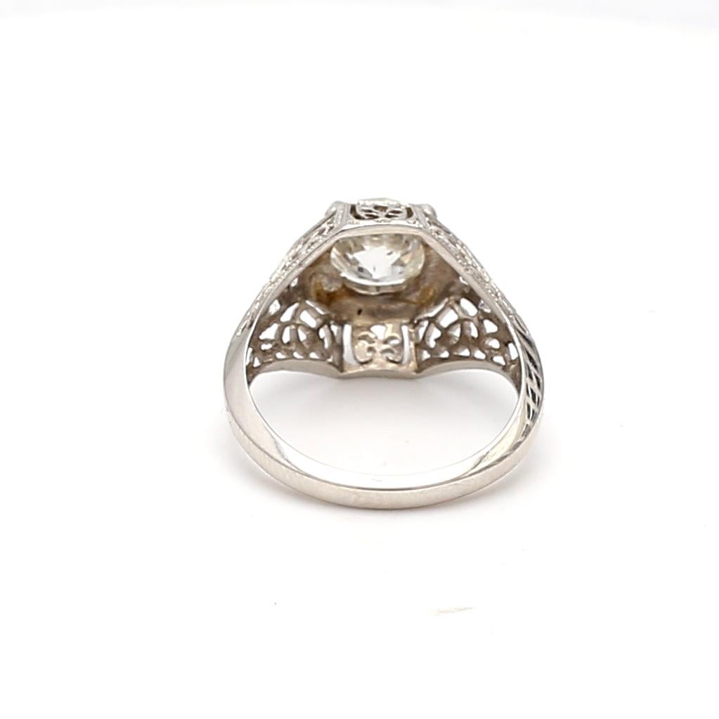1.14 Carat Old European Cut I SI2 Diamond Platinum Art Deco Ring Pour femmes en vente