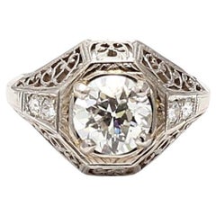 1.14 Carat Old European Cut I SI2 Diamond Platinum Art Deco Ring