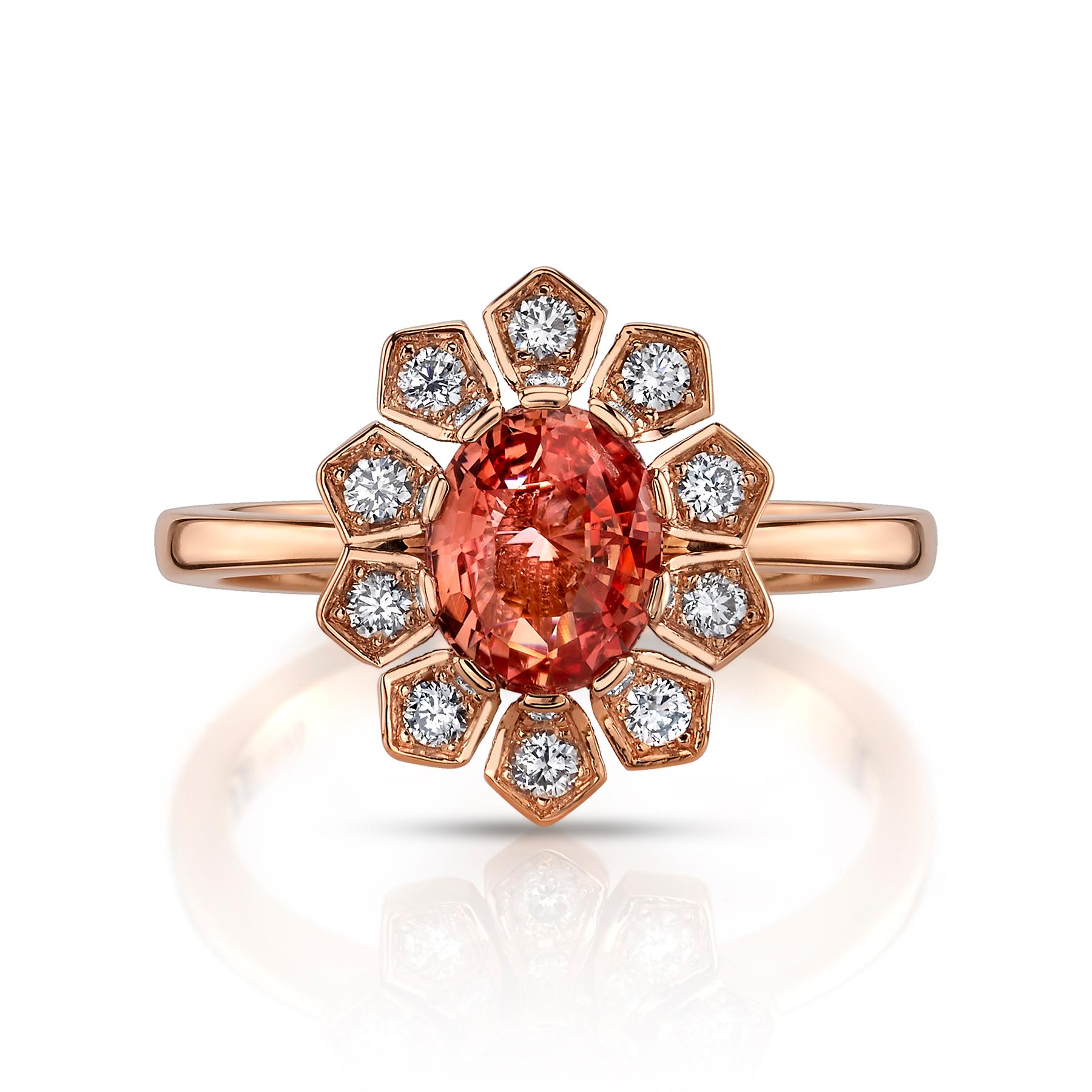 Women's 1.14 Carat Padparadscha Sapphire and Diamond Ring For Sale