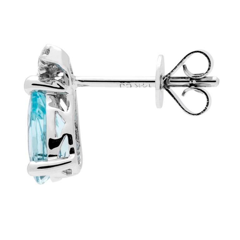 Decorate yourself in elegance with this Earring is crafted from 14-karat White Gold by Gin & Grace Earring. This Earring is made up of Pear-cut (2 pcs) 1.14 carat Aquamarine and Round-cut White Diamond (12 Pcs) 0.06 Carat. This Earring is weight