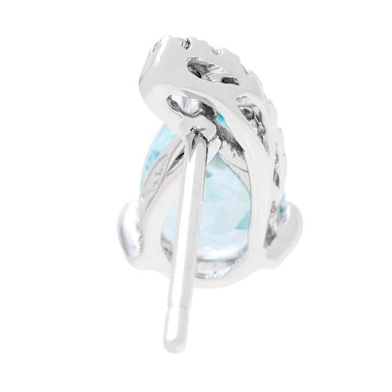 Pendiente de oro blanco de 14 quilates con acentos de diamantes de aguamarina talla pera de 1,14 quilates Art Decó en venta