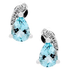 1.14 Carat Pear-Cut Aquamarine Diamond Accents 14K White Gold Earring