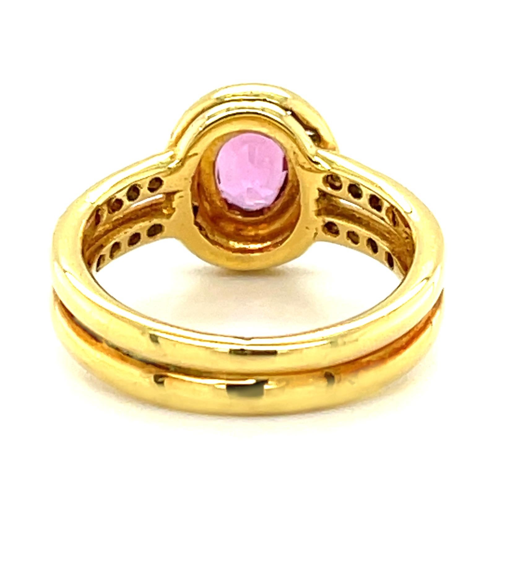 Artisan 1.14 Carat Pink Sapphire and Diamond Halo Engagement Ring in 18k Gold For Sale
