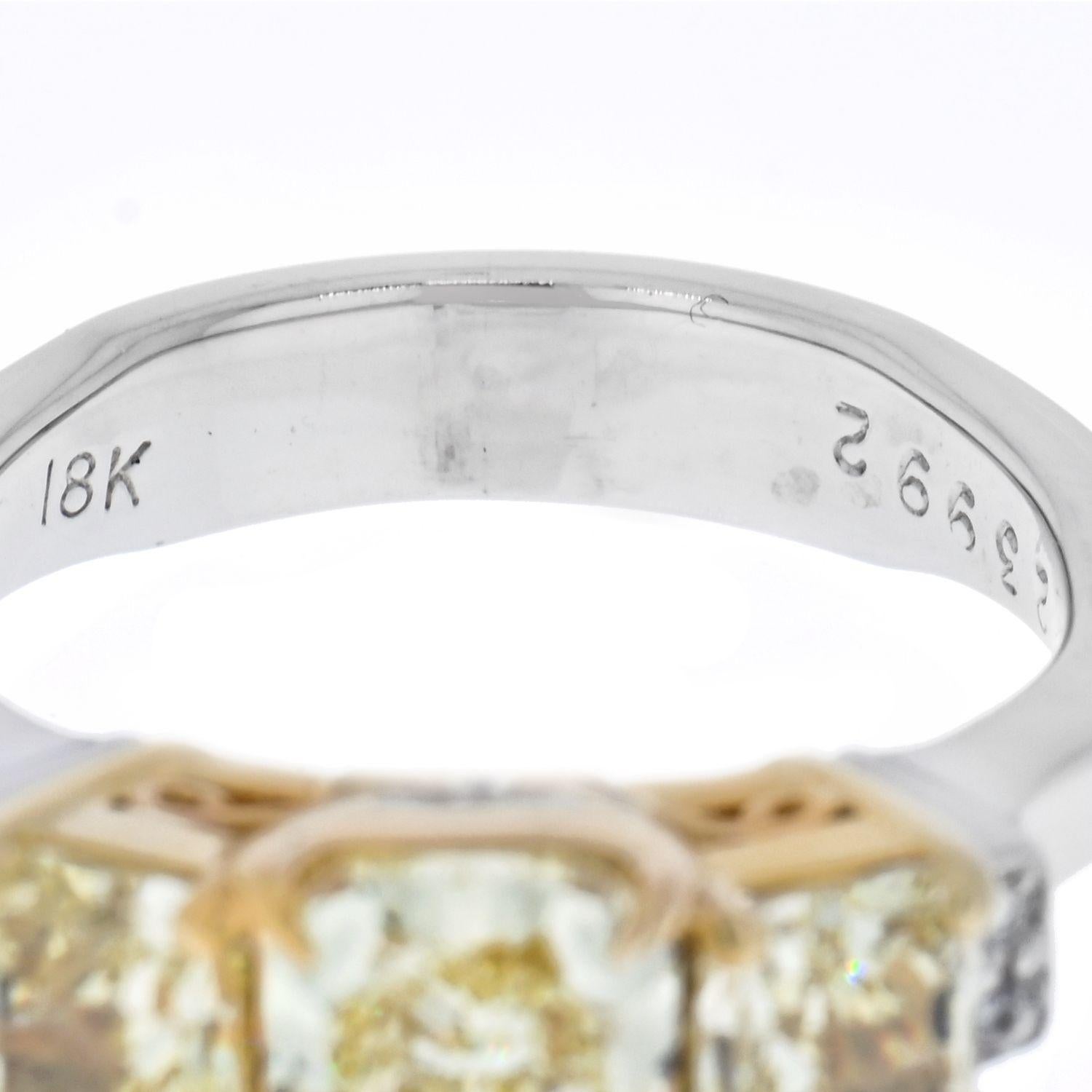 Modern 1.14 Carat Radiant Cut Fancy Yellow GIA Three Stone Diamond Engagement Ring