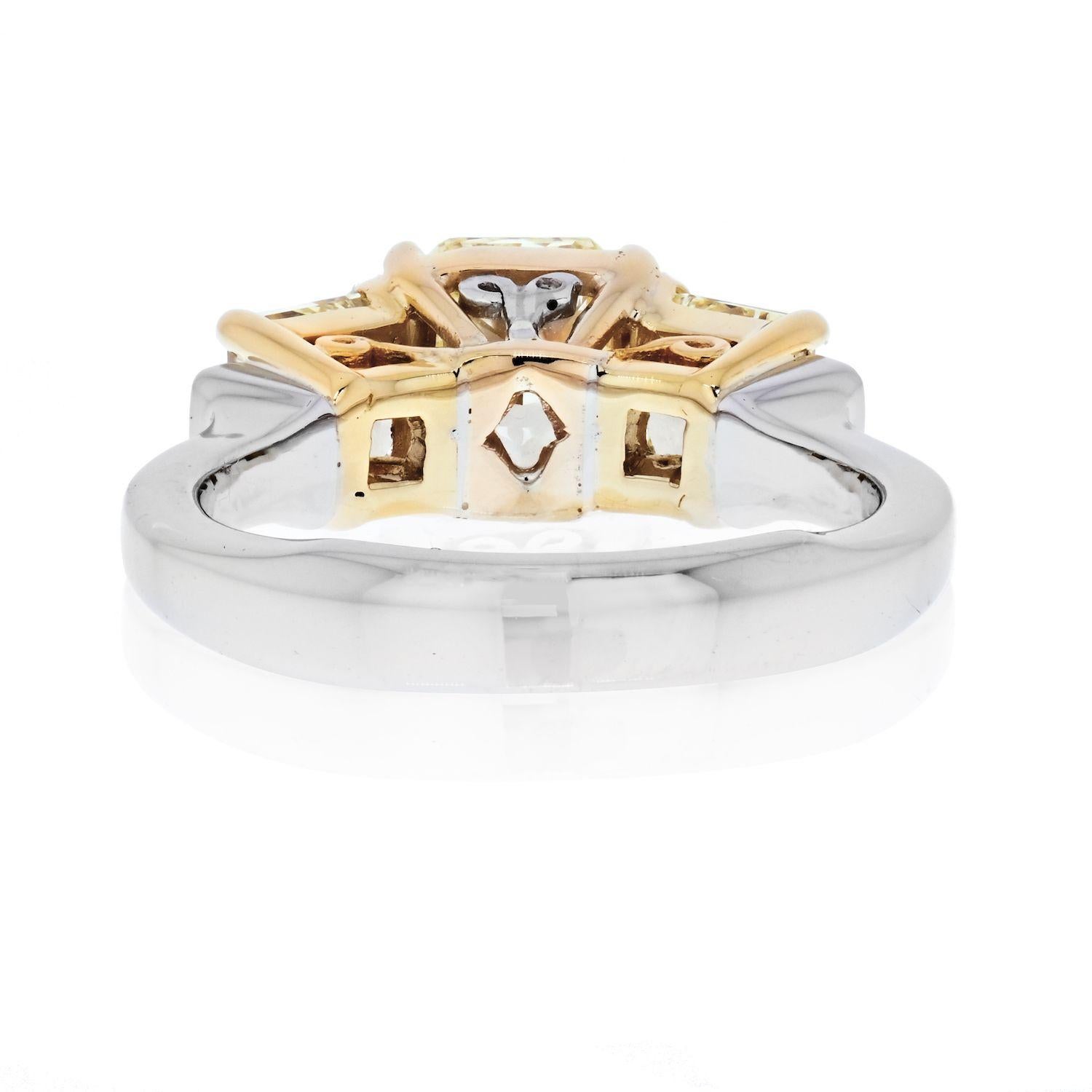 Women's 1.14 Carat Radiant Cut Fancy Yellow GIA Three Stone Diamond Engagement Ring