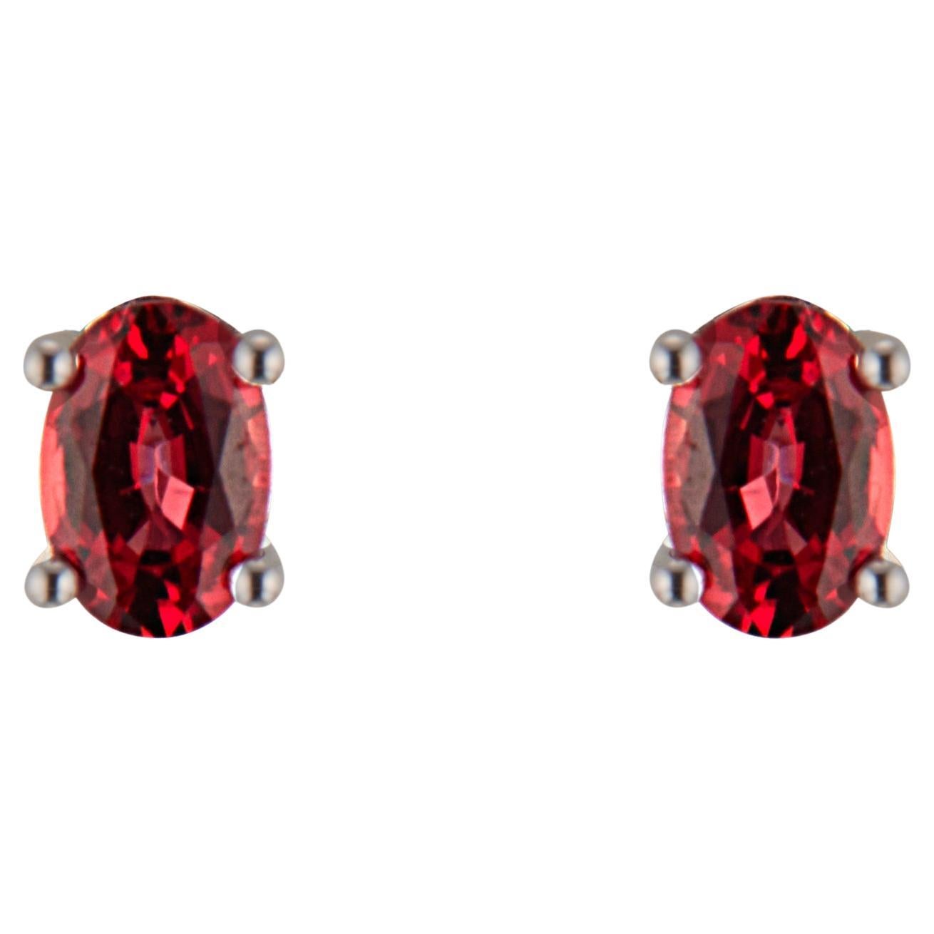 1.14 Carat Red Orange Sapphire White Gold Stud Earrings For Sale