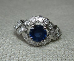 1.14 Carat Sapphire 22 Diamond Platinum Wedding Engagement Ring UGL Certified
