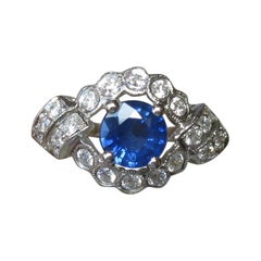 Verlobungsring aus Platin mit 1,14 Karat Saphir und 22 Diamant, UGL-zertifiziert
