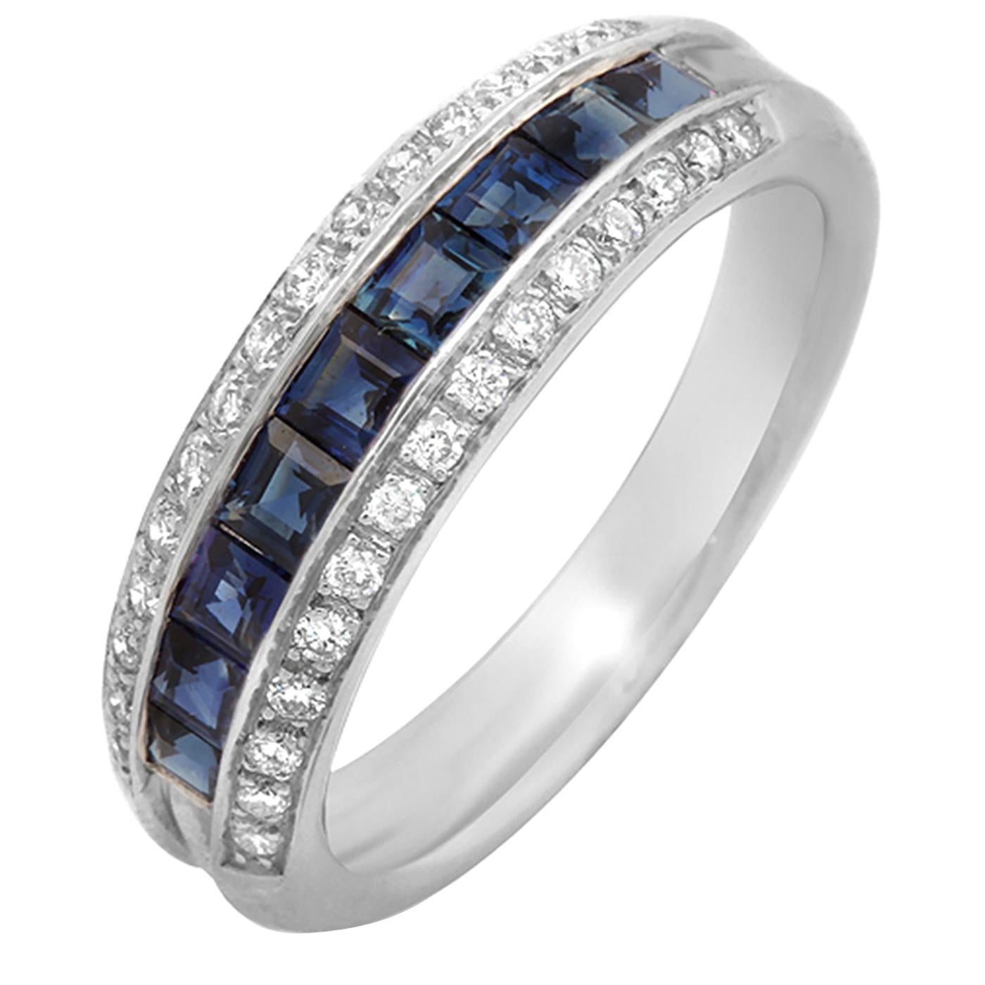 1.14 Carat Sapphires and 0.30 Carat Diamonds 18 Karat Gold Wedding Band Ring For Sale