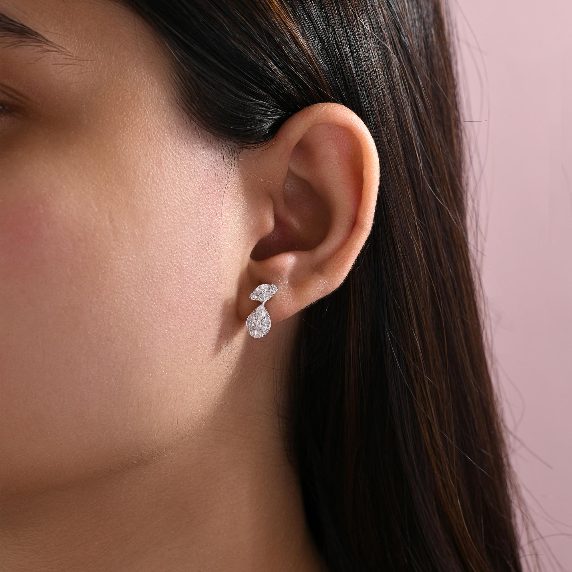 Marquise Cut 1.14 Carat SI Clarity HI Color Diamond Earrings 14 Karat White Gold Jewelry For Sale