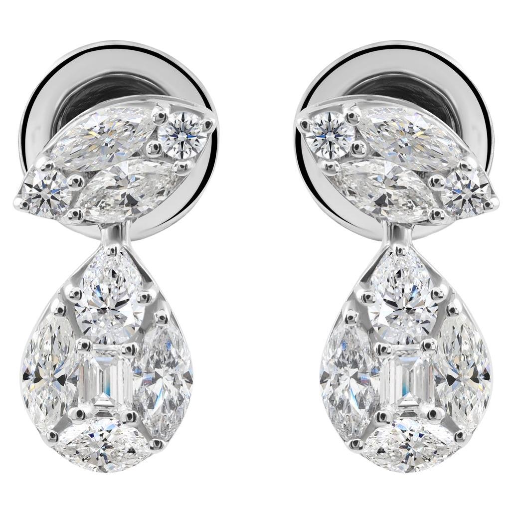 1.14 Carat SI Clarity HI Color Diamond Earrings 18 Karat White Gold Jewelry