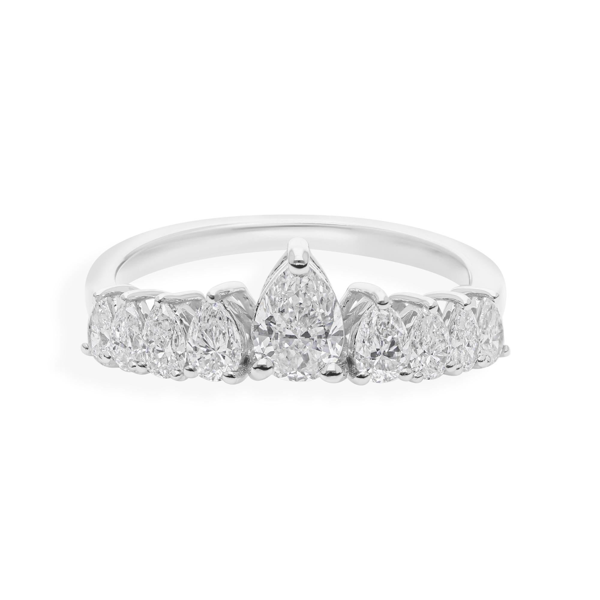 En venta: 1.14 Quilates SI Claridad HI Color Diamante Pera Alianza 18 Kilates Oro Blanco  3