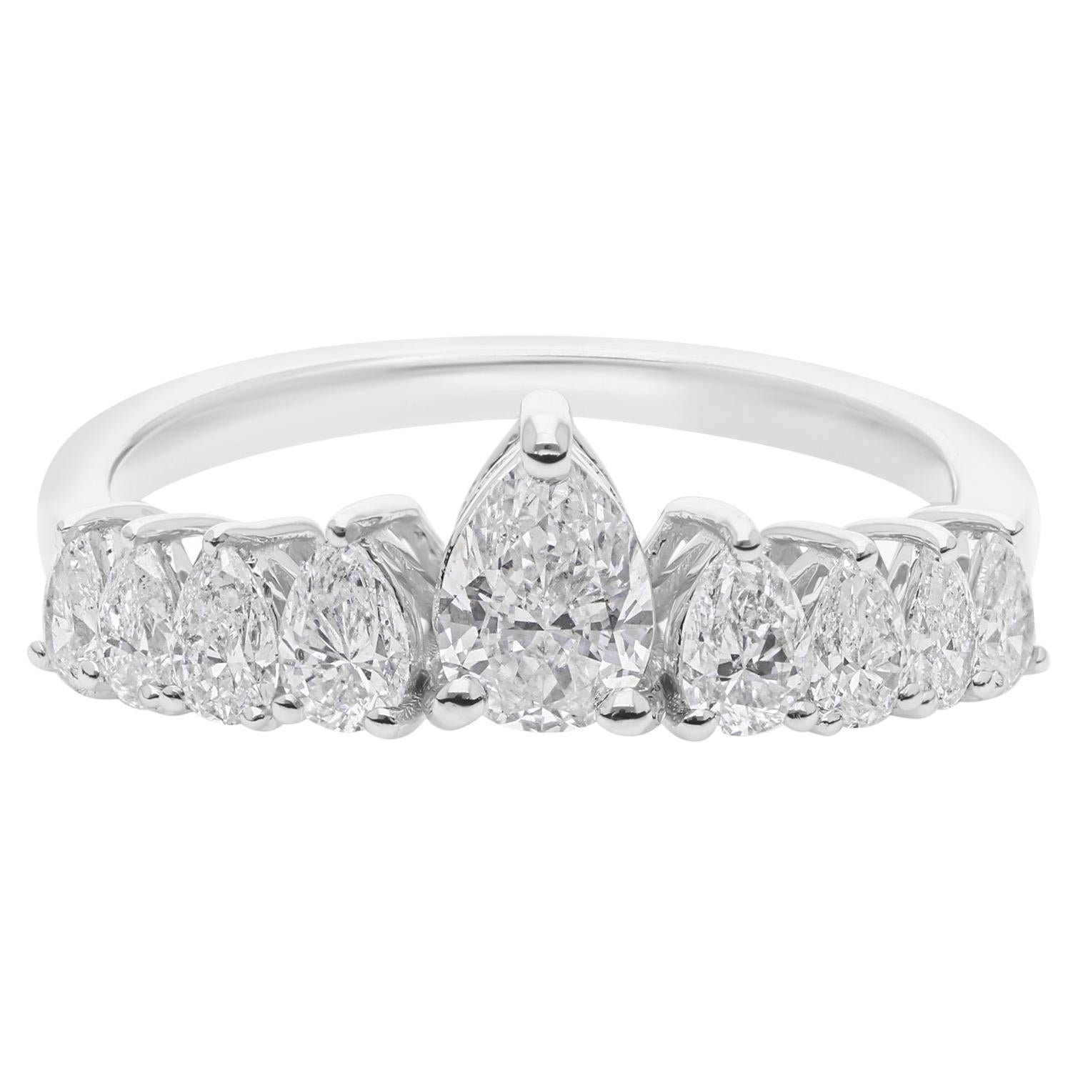 1.14 Quilates SI Claridad HI Color Diamante Pera Alianza 18 Kilates Oro Blanco