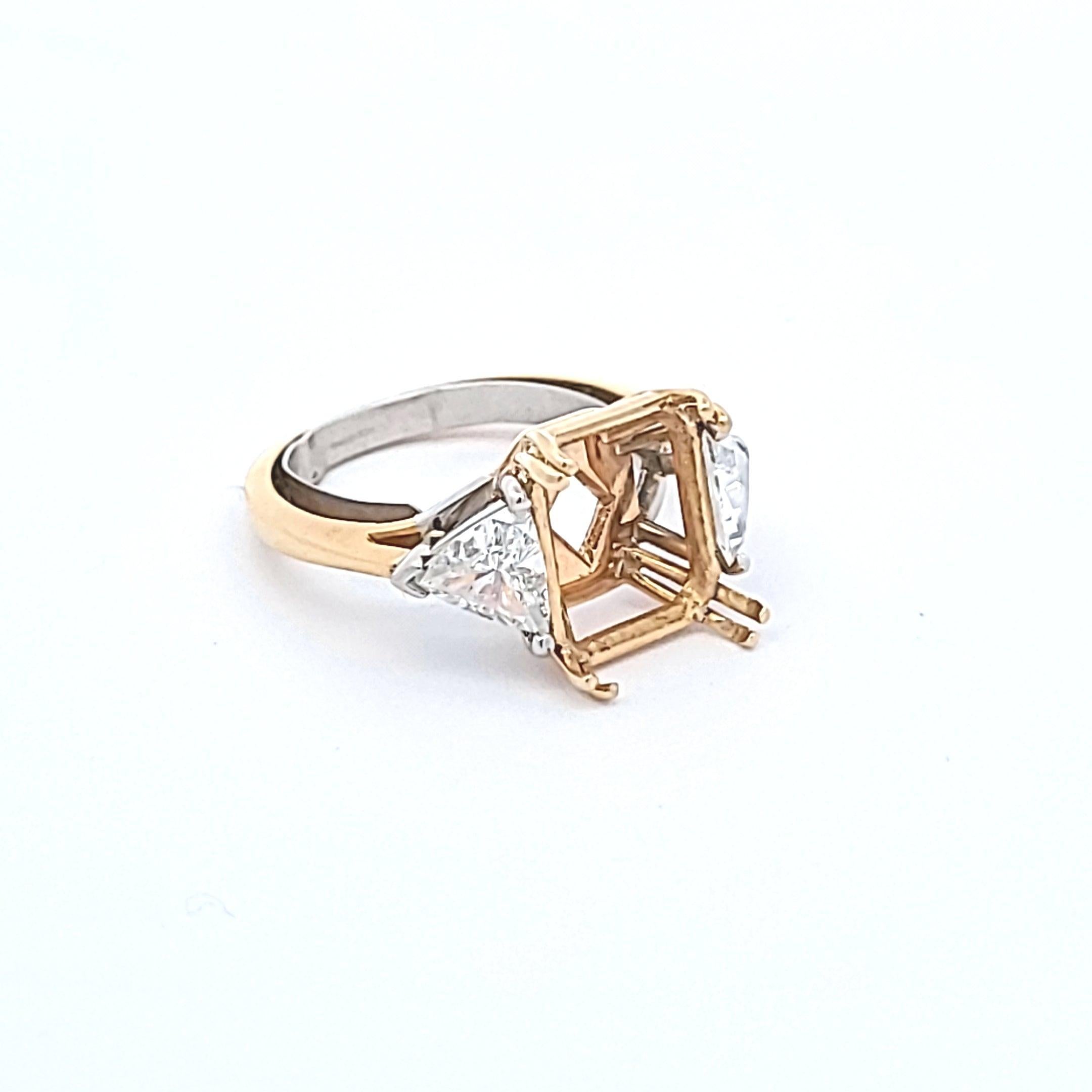 Donna Anello semi-montato in oro bicolore da 1,14 carati a forma triangolare I SI1 con diamante da 14 carati in vendita