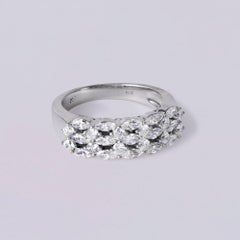 1.14 Carats 3 Row Marquise and Round Brilliant Diamond Ring Band 14K White Gold