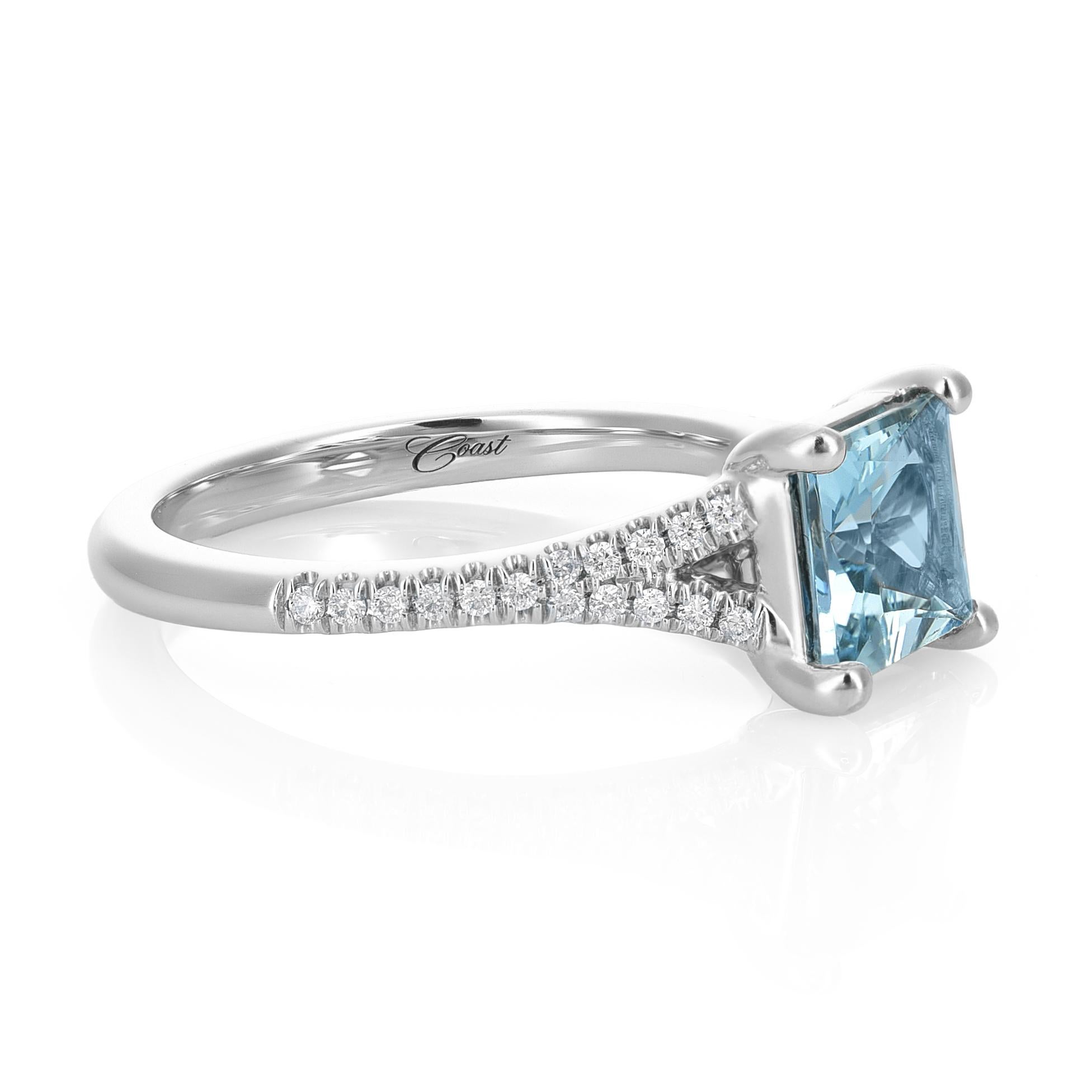 Presenting an exquisite jewel – a 14KW Gold Ring adorned with a captivating Natural Aquamarine weighing 1.47 carats. The Princess cut enhances the inherent beauty of the Aquamarine, creating a statement piece. This gem, skillfully heated, exudes a