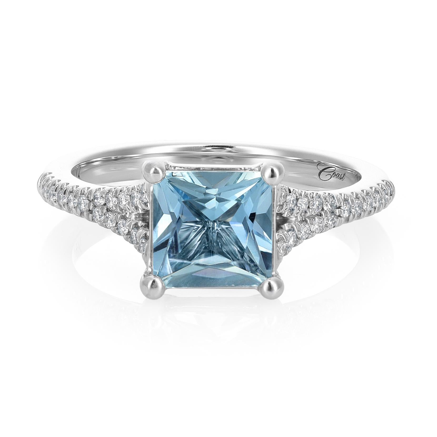 1.14 Carats Aquamarine Diamonds set in 14K White Ring In New Condition For Sale In Los Angeles, CA