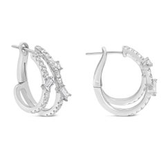 Roman Malakov 0.98 Carats Total Mixed-Cut Diamond Huggie Earrings in White Gold