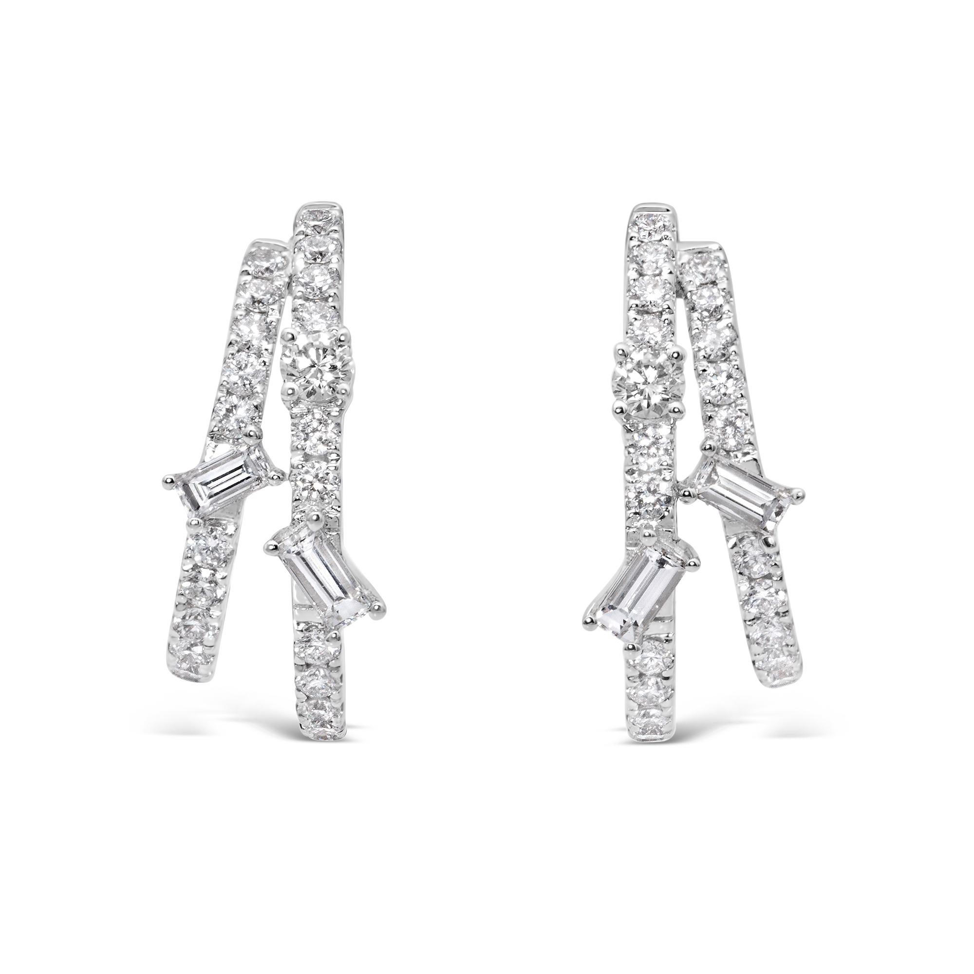 Roman Malakov 0.98 Carats Total Mixed-Cut Diamond Huggie Earrings in White Gold