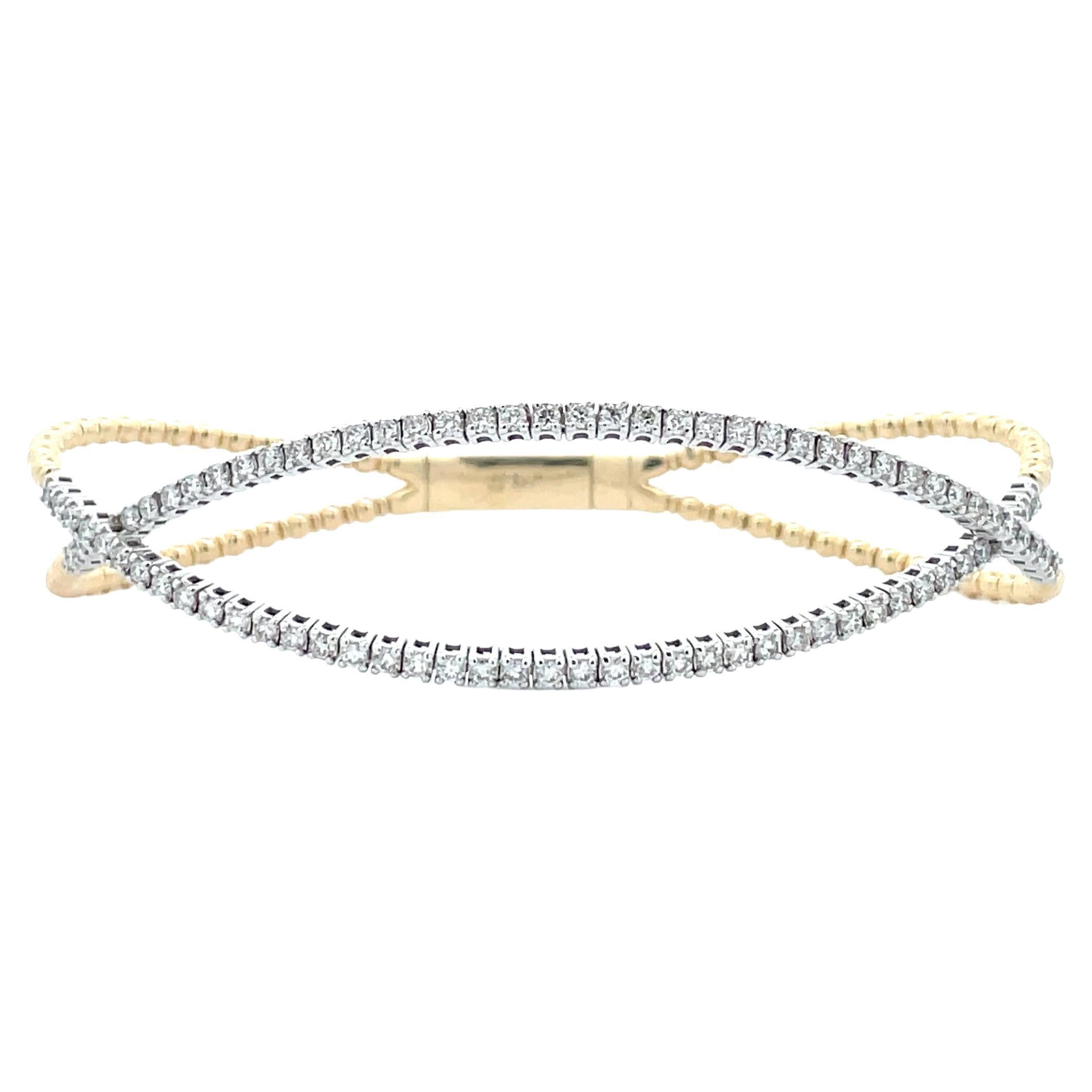 1.14 Carat Diamond Infinity Criss-Cross Gold Bead Bangle in 14k Solid Gold