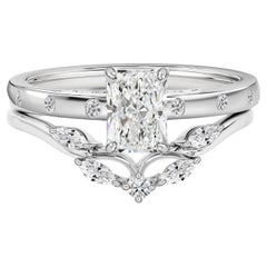 1.14 Ct Natural Radiant Cut Diamond Bridal Ring Set 18K White Gold