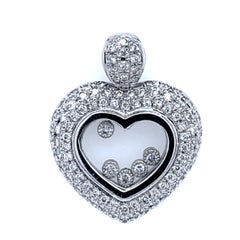 1.14 Ct Pave Set Diamond 14k Gold Chopard Inspired Heart Pendant W. 5 Diamonds