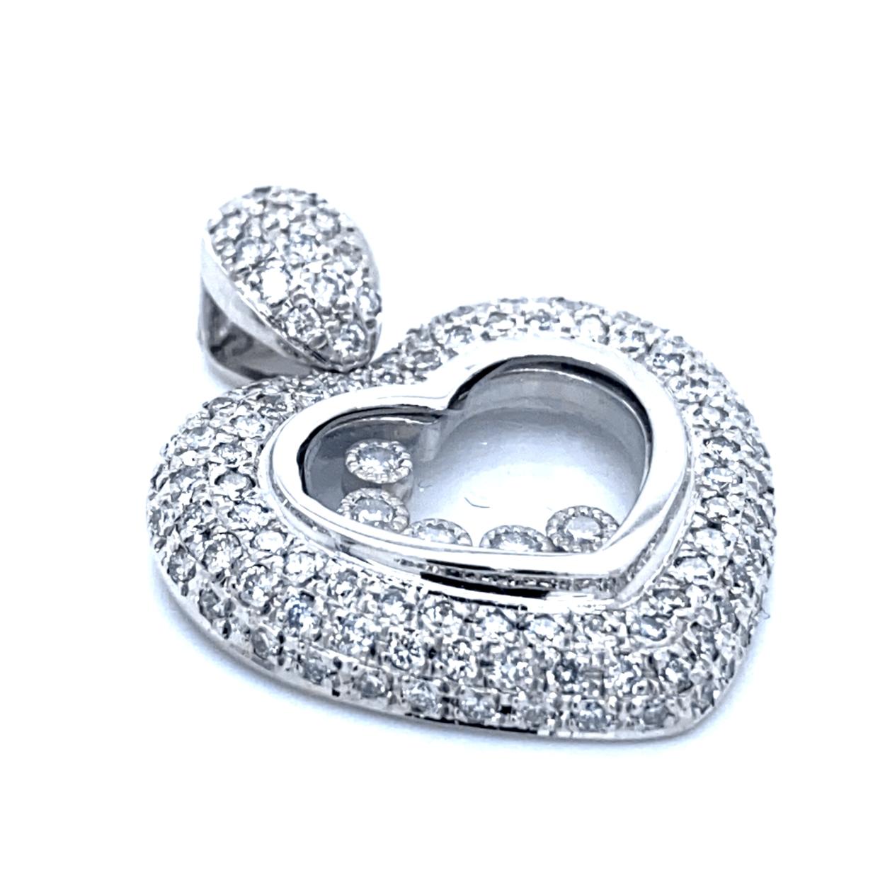 Contemporary 1.14 Ct Pave Set Diamond 14k Gold Chopard Inspired Heart Pendant W. 5 Diamonds For Sale