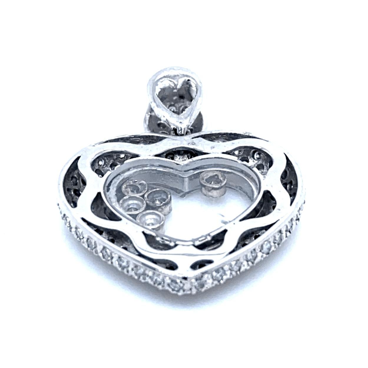 Round Cut 1.14 Ct Pave Set Diamond 14k Gold Chopard Inspired Heart Pendant W. 5 Diamonds For Sale
