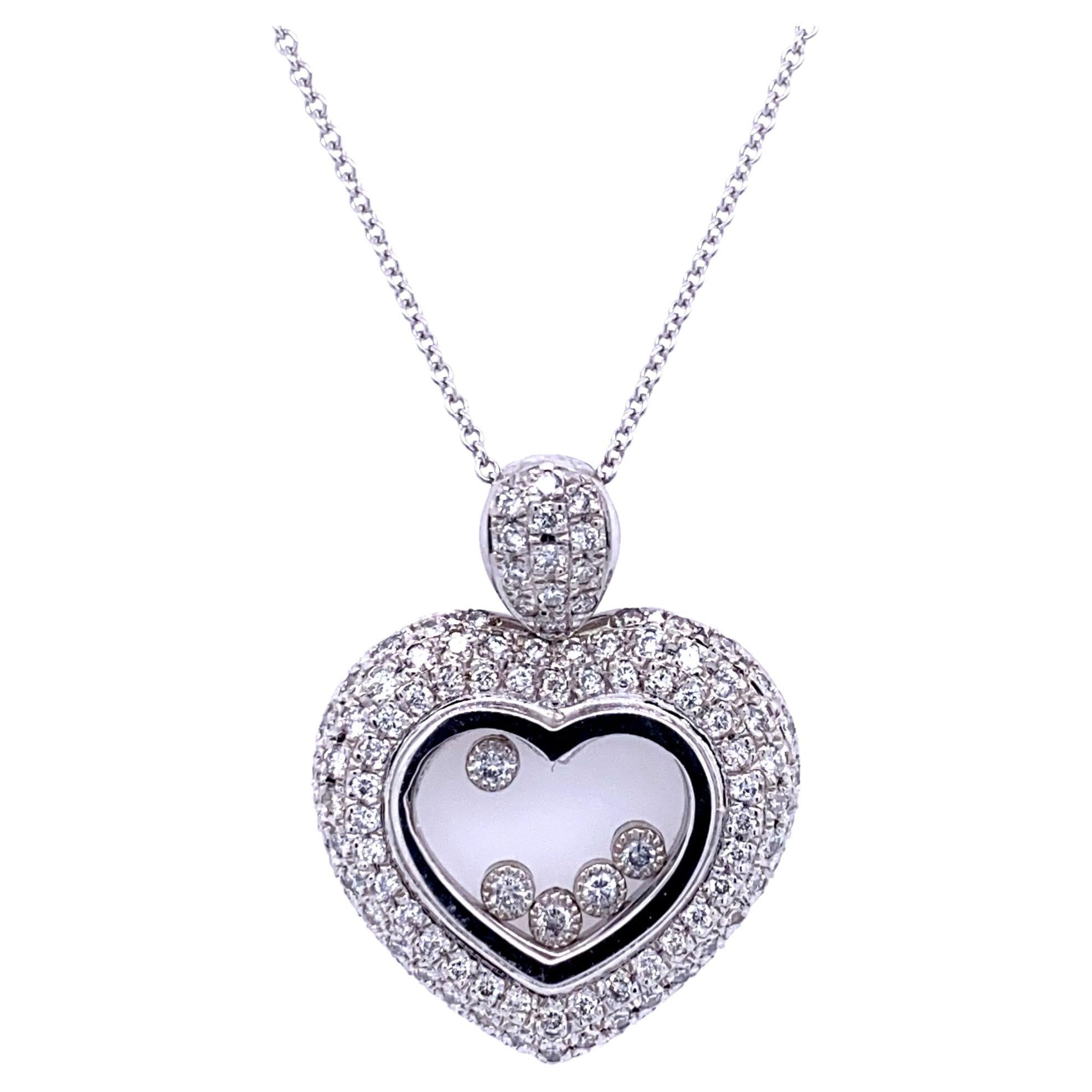 1.14 Ct Pave Set Diamond 14k Gold Chopard Inspired Heart Pendant W. 5 Diamonds For Sale